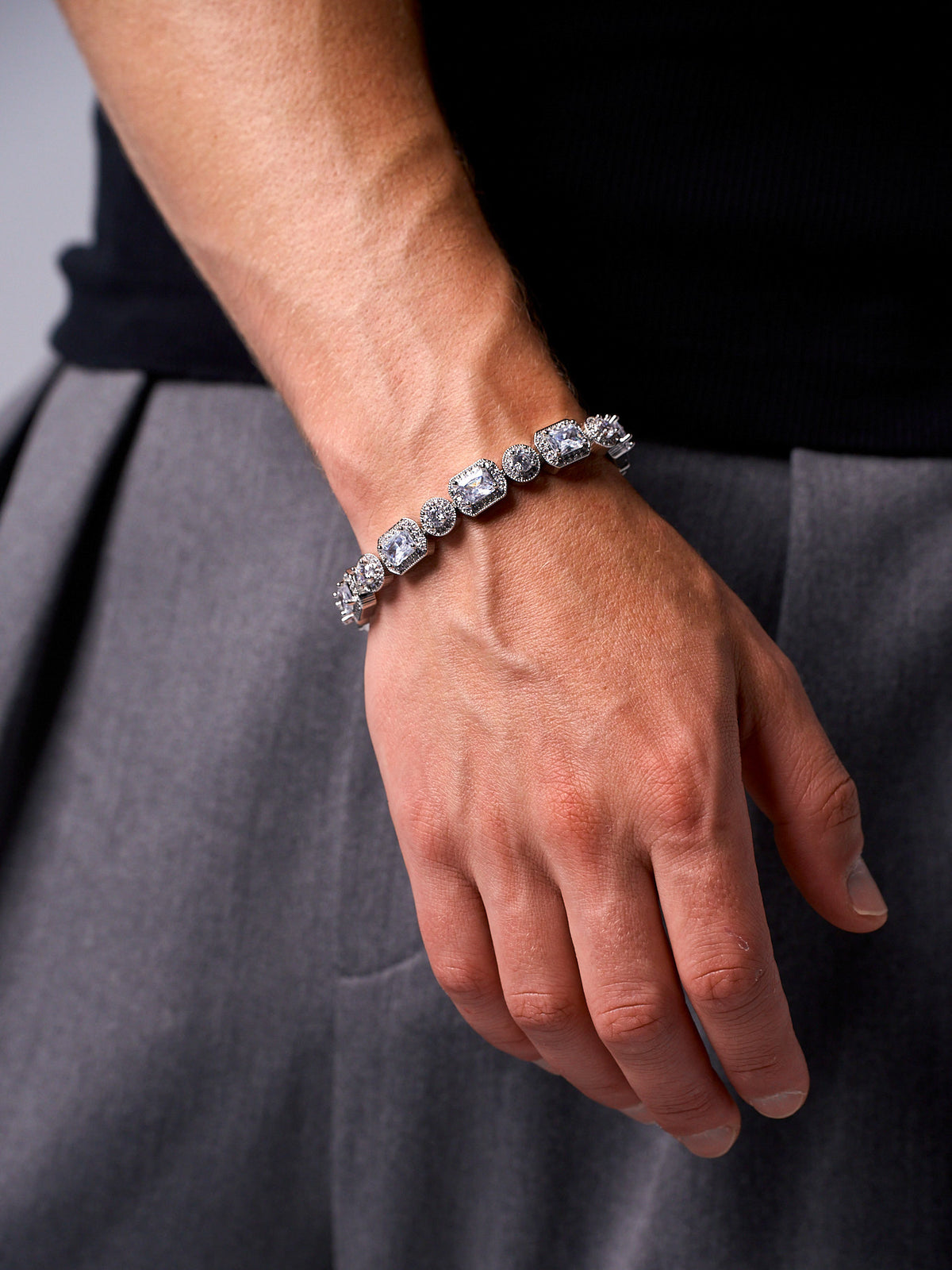 BAGUETTE ICED BRACELET (WHITE GOLD) 10MM