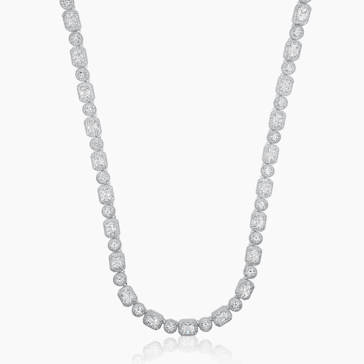 BAGUETTE ICED NECKLACE (WHITE GOLD) 10MM