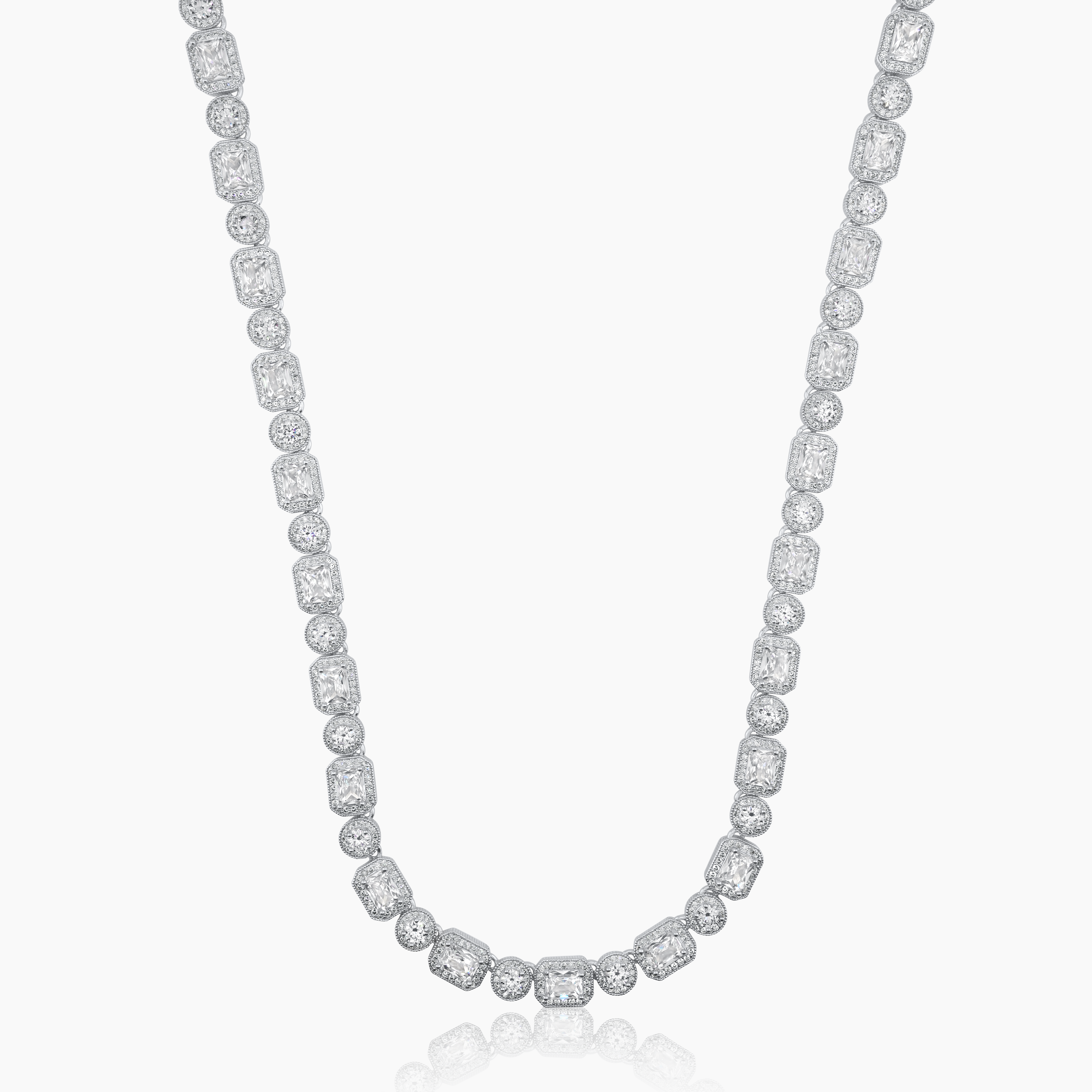 BAGUETTE ICED NECKLACE (WHITE GOLD) 10MM