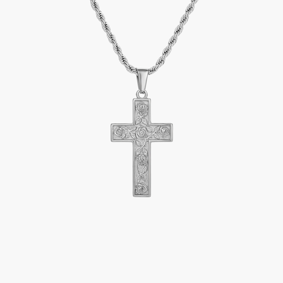 ROSE CROSS PENDANT (WHITE GOLD)