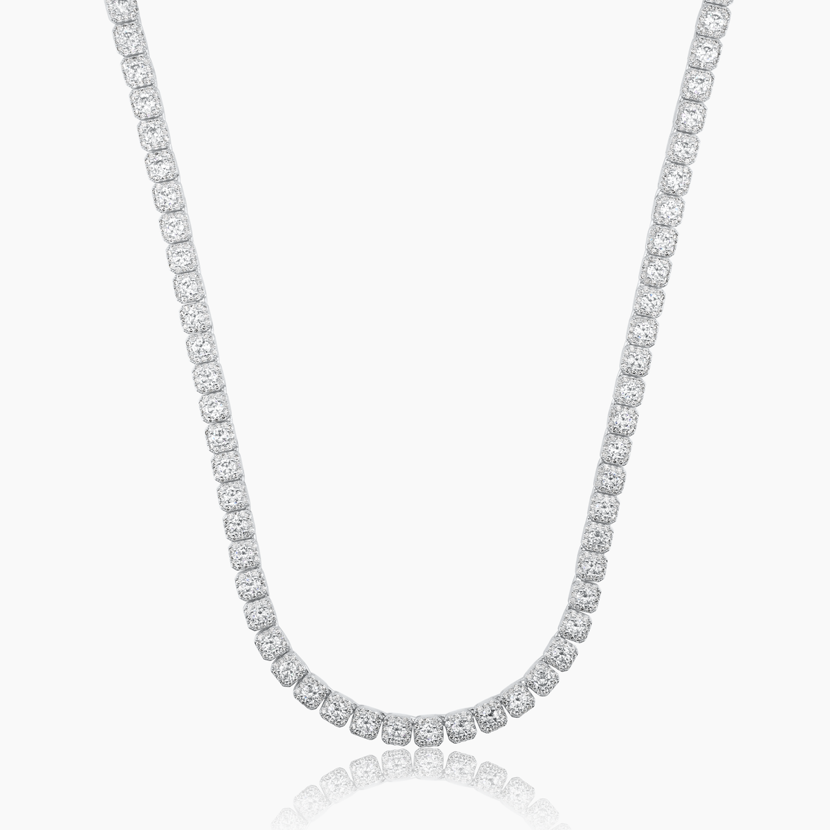 CUSHION TENNIS NECKLACE (WHITE GOLD) 5MM