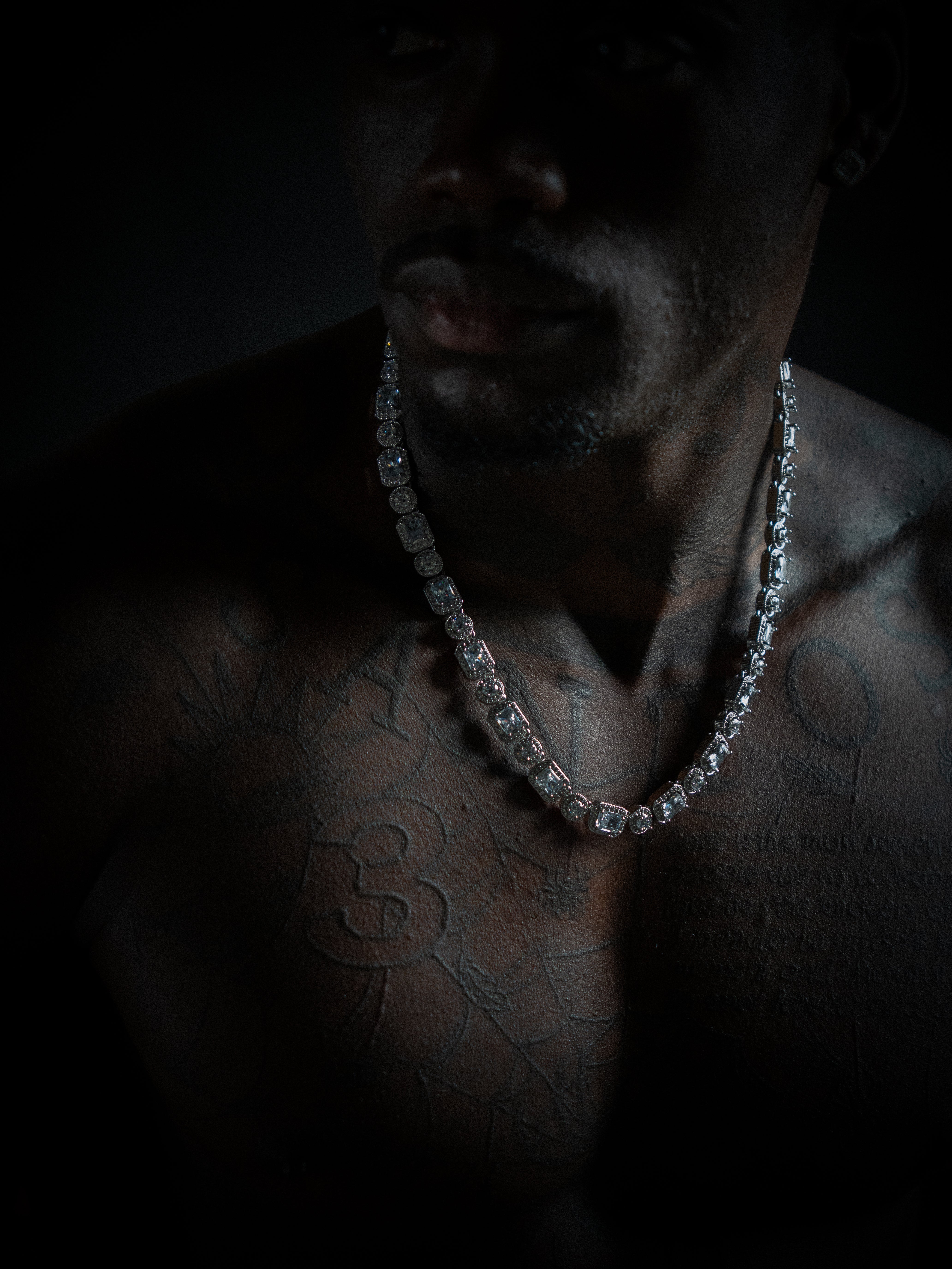 BAGUETTE ICED NECKLACE (WHITE GOLD) 10MM