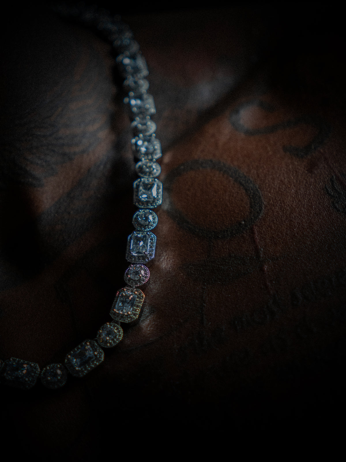 BAGUETTE ICED NECKLACE (WHITE GOLD) 10MM