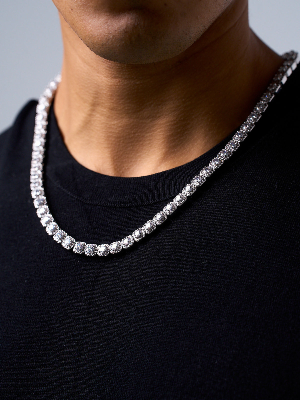CUSHION TENNIS NECKLACE (WHITE GOLD) 5MM