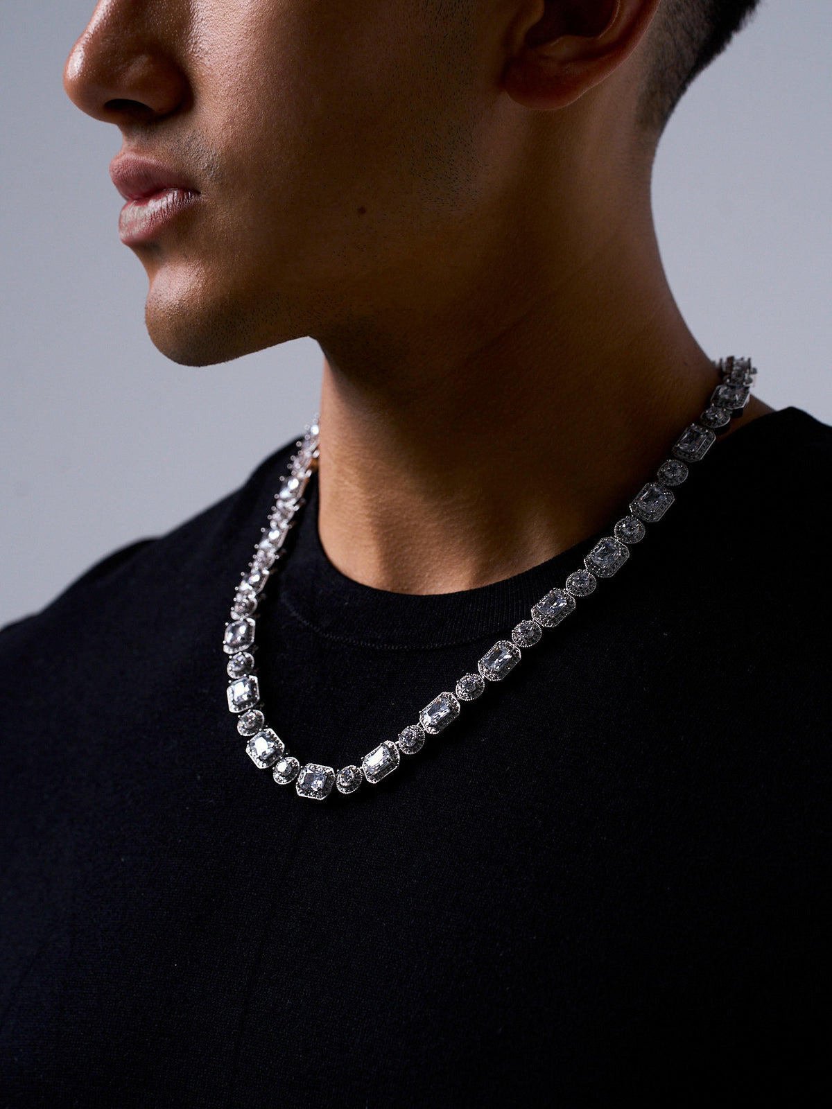 BAGUETTE ICED NECKLACE (WHITE GOLD) 10MM